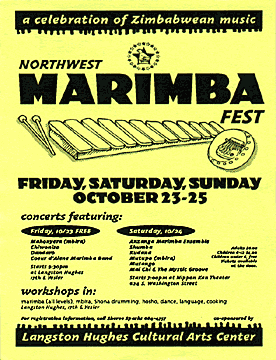 Small flyer for 1992 Northwest MarimbaFest: A Celebration of Zimbabwean Music
