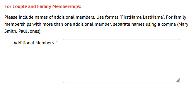 Additional names for couple or family membership