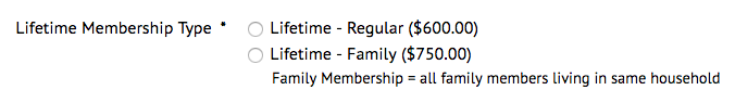 Lifetime membership options