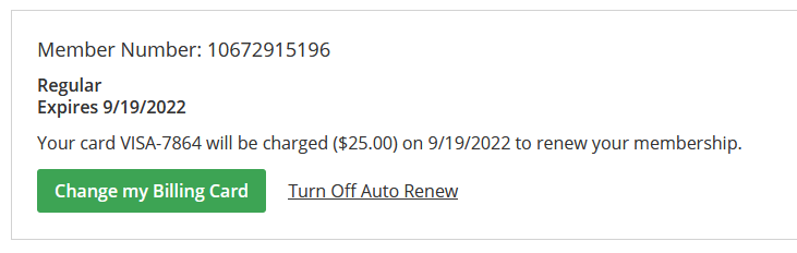 Membership purchased with auto-renew