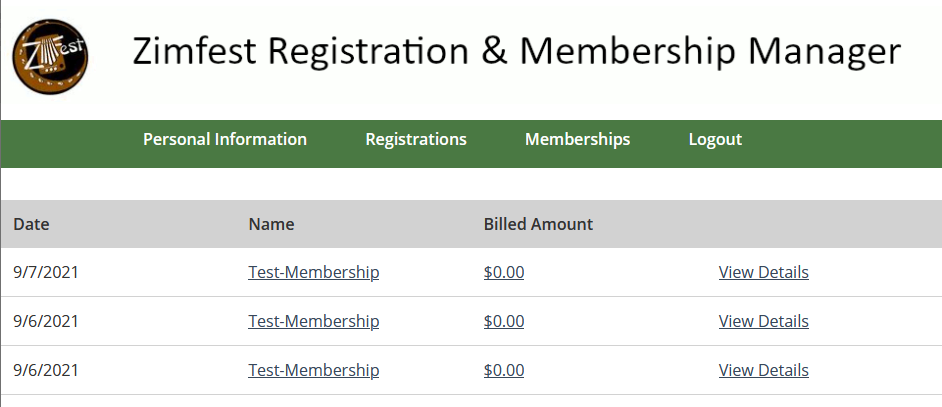 Registation Manager showing registration list