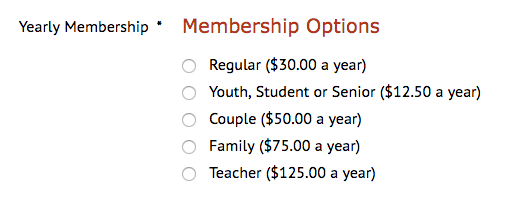 Membership yearly options